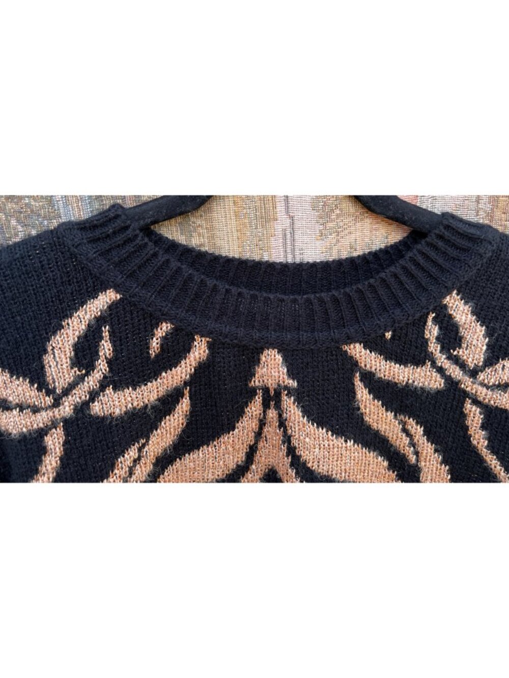 Y2K Madamoiselle Sweater XL Black & Sparkly Gold Baroque Knit VTG 90s Glam Rock - Picture 8 of 10